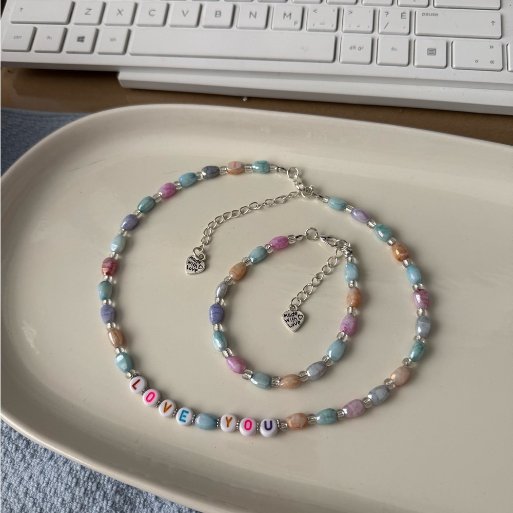 Pink and Blue Beaded Necklace - Picture 5 of 7